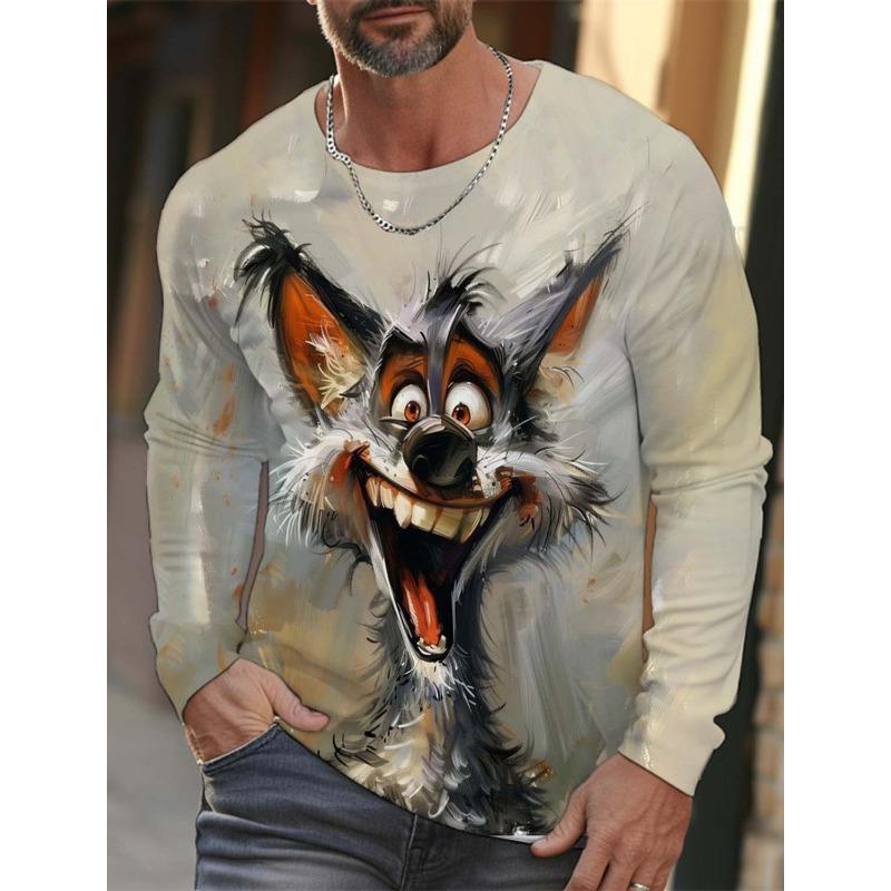 Fashion Animal Tiger Wolf Pattern 3D Printed Men's T-shirt Autumn New Men's Long Sleeves T-Shirt Casual Oversized Pullover  Tops