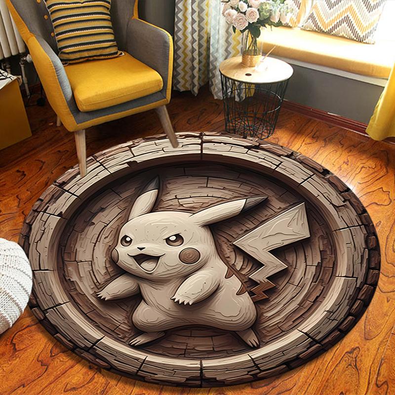 Anime Cartoon Carving Round Area Rug,Carpet Rug for Living Room Bedroom Sofa Playroom Decor,Non-slip Floor Mat 80cmx80cm