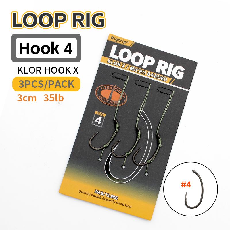 3pcs/pack Carp Fishing Line Loop Rig 35LB/15.9kg KLOR HOOK Size 2 4 6 8 Ready-Tied Soft Hook Link Sections Combi Rig Hair Rigs Carp Fishing Tackle