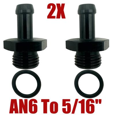 2X 6AN O Ring Boss To 5/16 Inch 8mm Hose Barb Adapter AN6 Fuel Line Hose Pipe Flare Fitting With O-Ring Aluminum Black Anodized