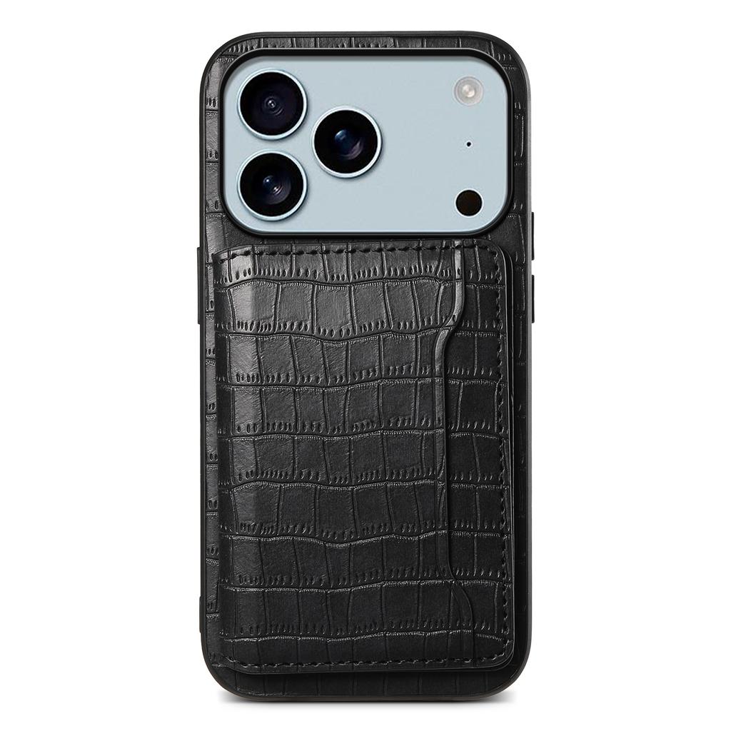 For iPhone 17 Pro Max Case Card Holder Kickstand Crocodile Texture Leather Back Phone Cover