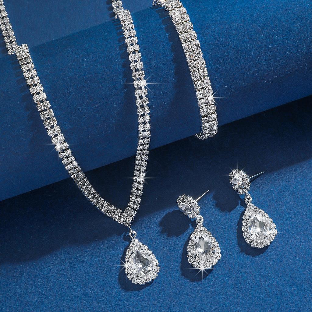 Wedding Season Women's Fashion Copper Claw Chain Water Drop Necklace Earrings Bracelet Zircon Set Wedding Banquet Festival Gift