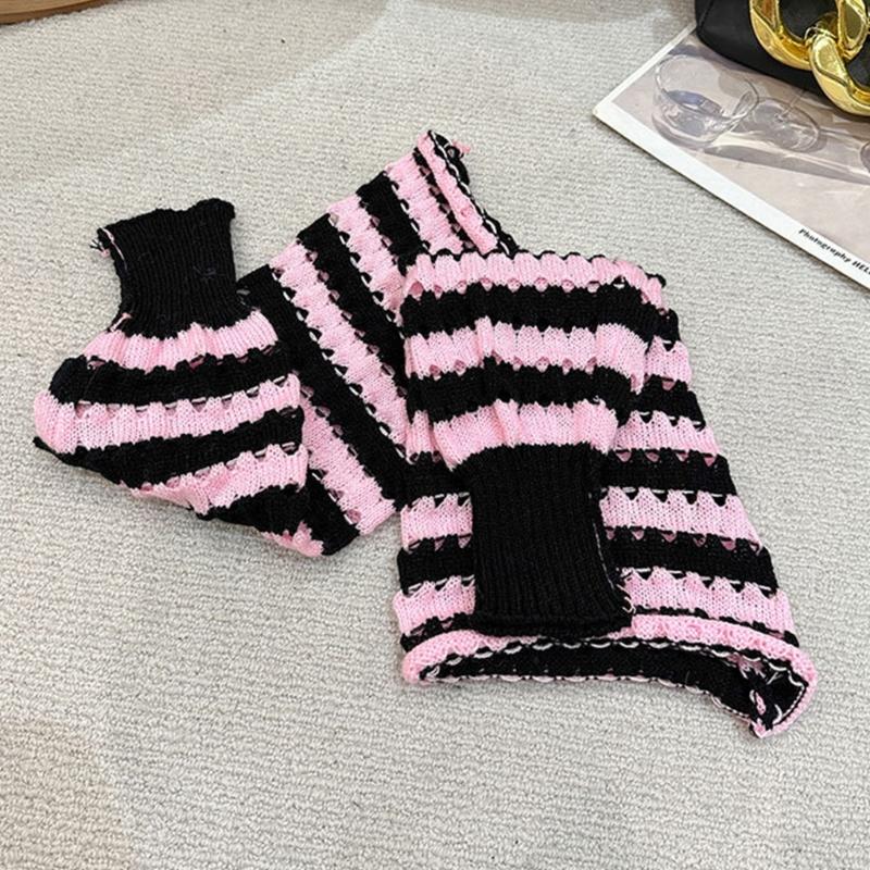Damen Gestreifte Gestrickte Beinwärmer Schülerinnen Harajuku Beinabdeckung Mittellange Socken Winter Warme Knöchel-Stulpen