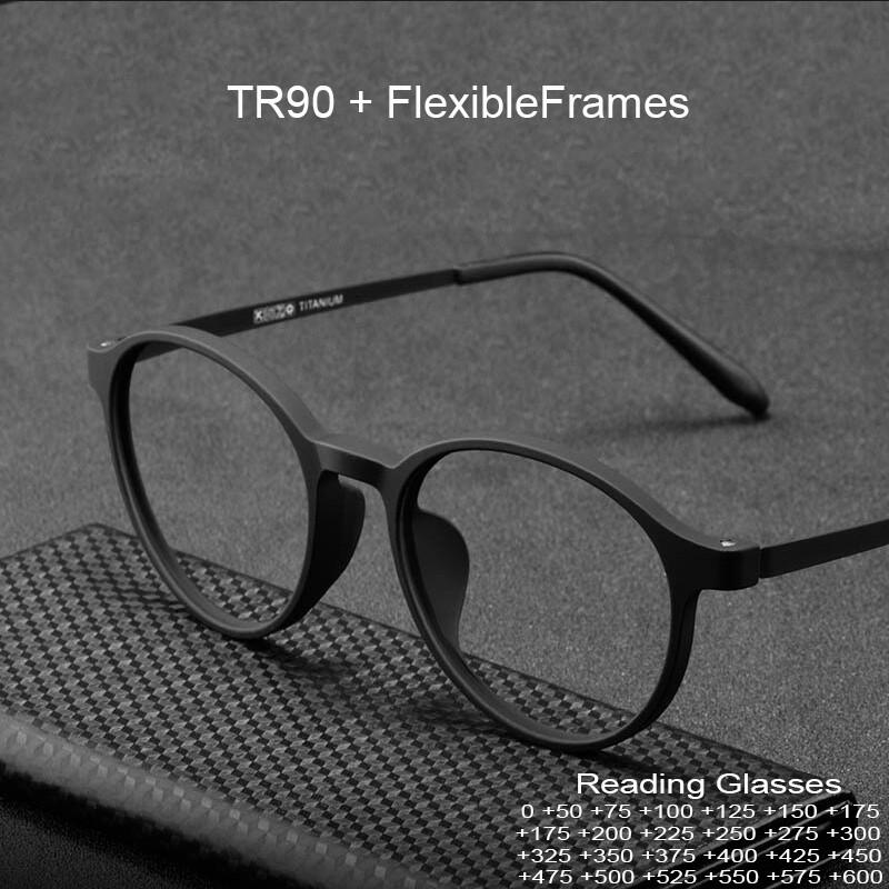 Super Light Comfortable Rubber Titanium Eyewear Anti Blue Light Round Reading Glasses For Men Women Retro Flexible Eyeglasses