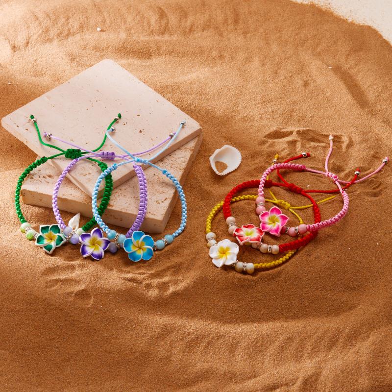 Bohemian Big Flower Charm Bracelets For Women Elegant Resort Style Soft Clay Pottery Beaded Bangles Girls Party Jewelry