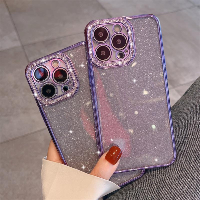 Glitter Diamond Plating Phone Case For Iphone 13 11 12 14 Pro Max Plus X Xr Xs 14 Soft Silicone Lens Protection Shockproof Cover