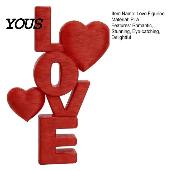 Red Heart Figurine 3D Printed Love Letter Figurine, LOVE Desktop Ornament for Wedding Anniversary Decor, Romantic Valentine's Day Table Sign Bedroom,