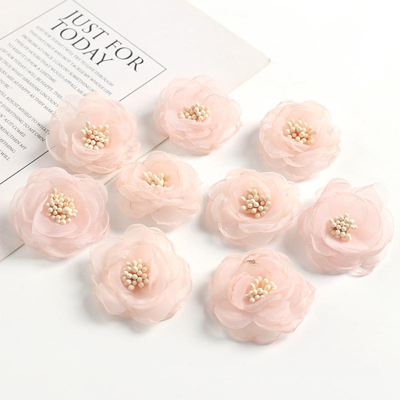 3/5/10Pcs 4cm Yarn Rose Artificial Flowers Head for Home Wedding Decor DIY Bride Hair Wreath Girls Gift Clothing Dress Accessory