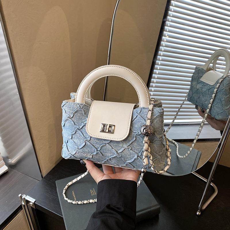 

Маленькая джинсовая сумка с ромбами, женская новая модная портативная маленькая квадратная сумка, летняя простая сумка-мессенджер на цепочке белый