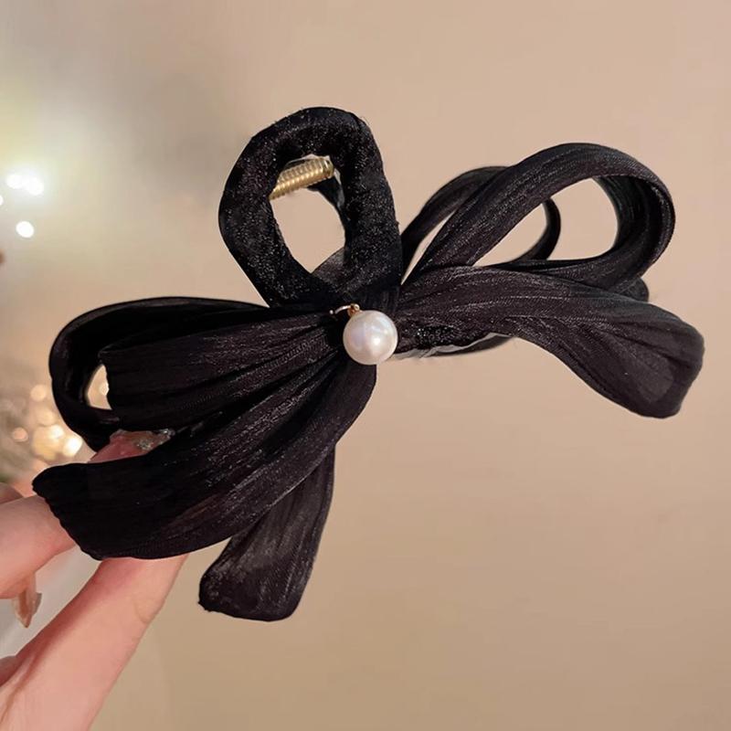 

Elegance Bowknot Hair Clip For Women Girls Simple Pearl Hair Claw Large Hairpin Shark Clip Hair Accessories Gifts as the picture