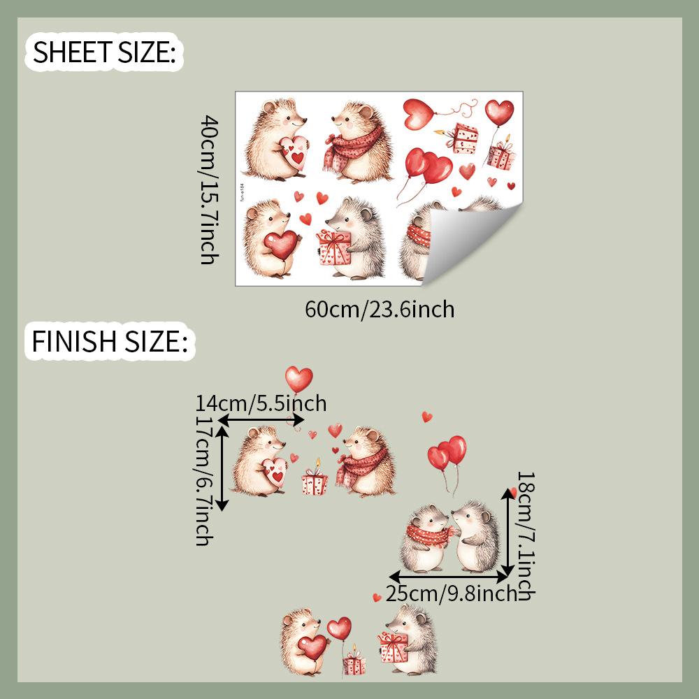 Valentine's Day Hedgehog Heart Balloon Bedroom Living Room Entrance Hall Home Background Beautification Wall Stickers