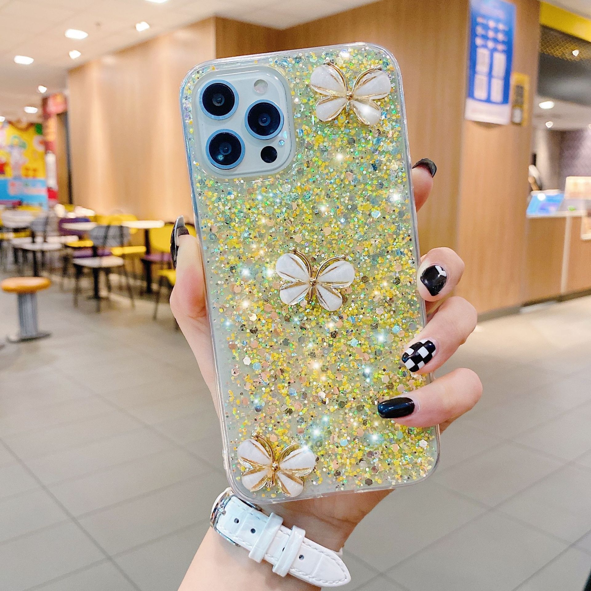 

Suitable for Fashion and Creative Apple 15 Mobile Phone Case Glitter Powder Butterfly IPhone 16 Promax Protective Case 1413 New Model iPhone12Promax