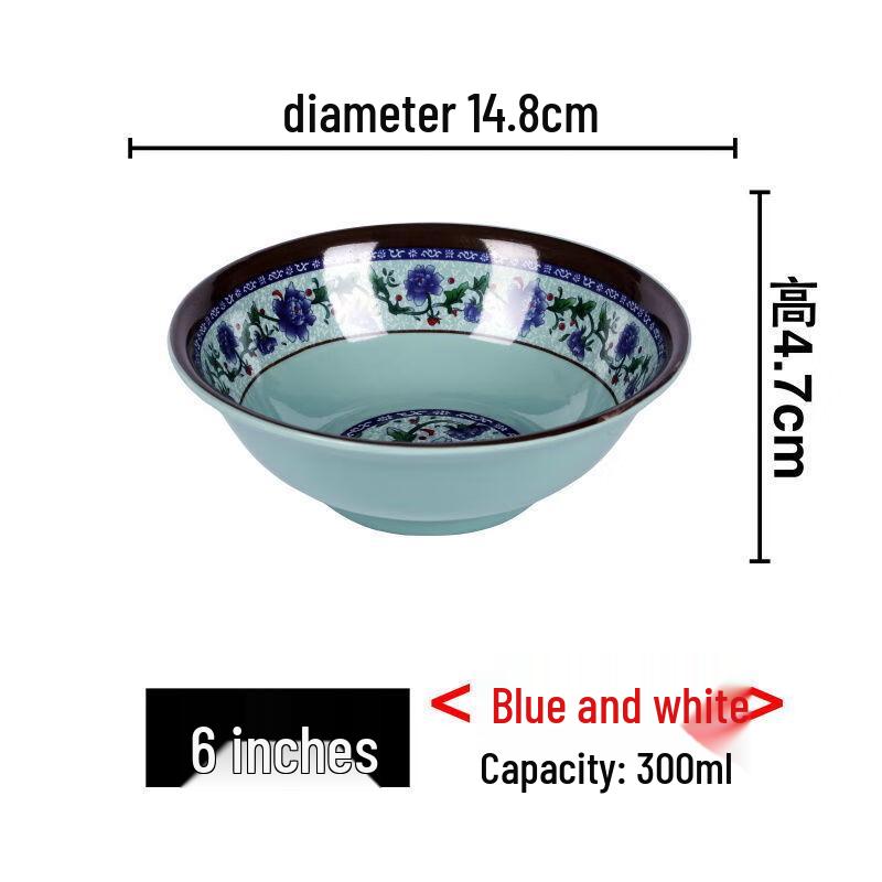 Melamine Blue & White Threaded Noodle Bowl