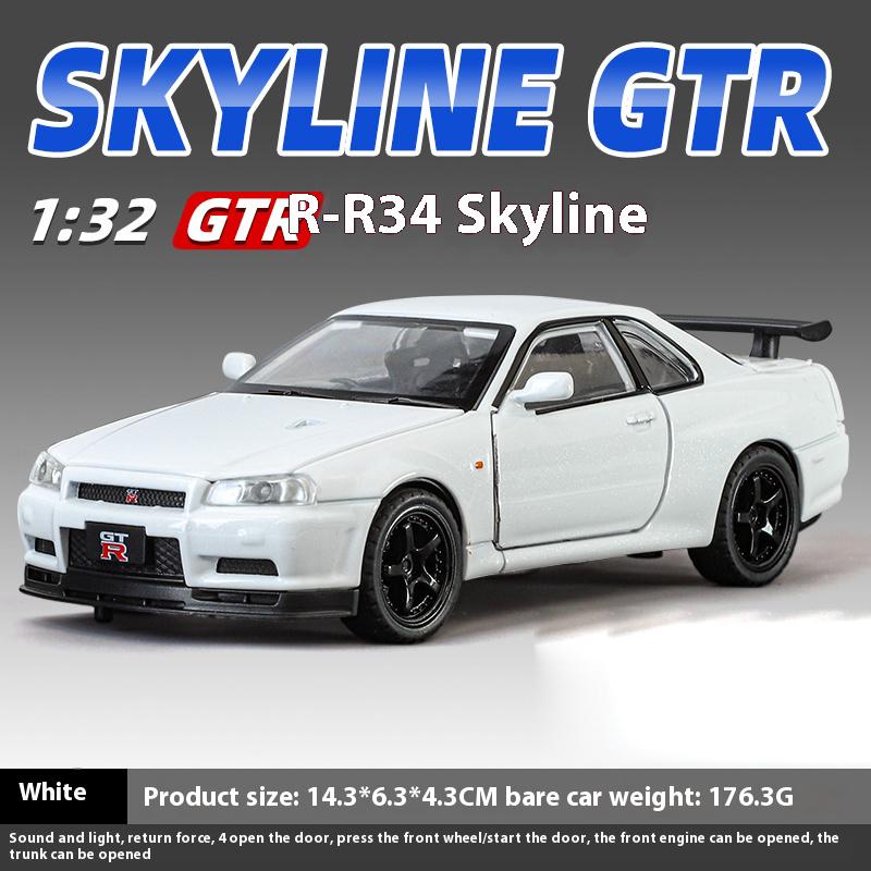 1/32 Nissan GTR R34 Skyline Supercar Alloy Metal Diecast Car Model Sound & Light Holiday Boyfriend Gift Collect Hobby Ornaments