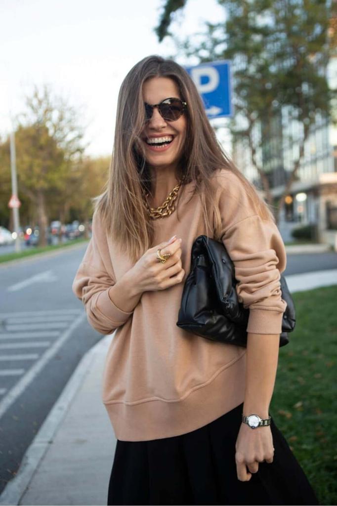 Women's Style Big Size Sweatshirt Oversize Cotton Unisex Basic Wide Collar Sweatshirt, 1St Quality, Does Not Cause Linting.