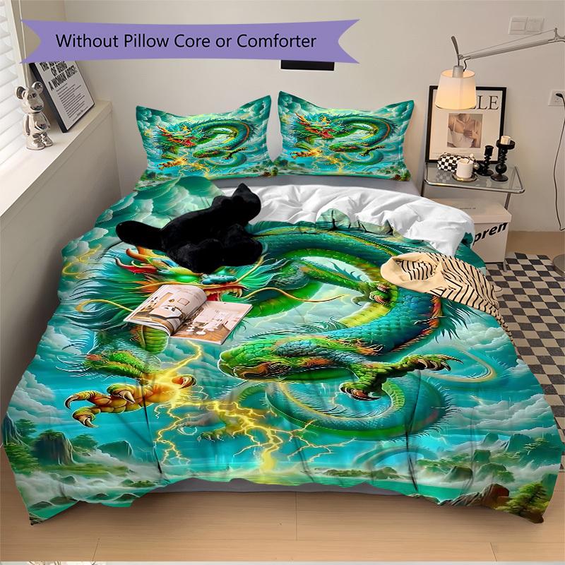 3pcs Dragon Art Duvet Cover Set, Cover For Bedroom Guest Room (1 Duvet Cover + 2 Pillowcase, Without Quilt), Yy250922123