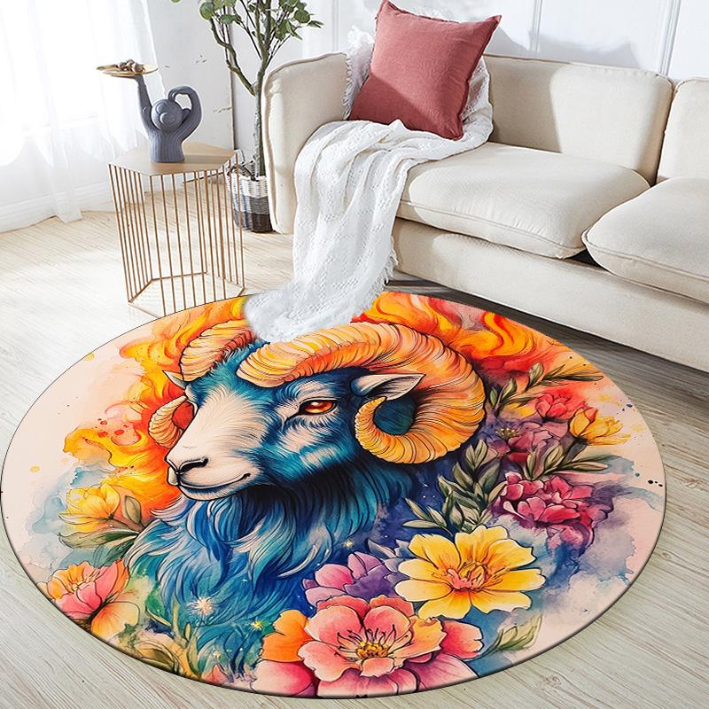 

Colorful Goat,Round Area Rug,Carpet Rug for Living Room Bedroom Sofa Playroom Decor,Non-slip Floor Mat 80cmx80cm
