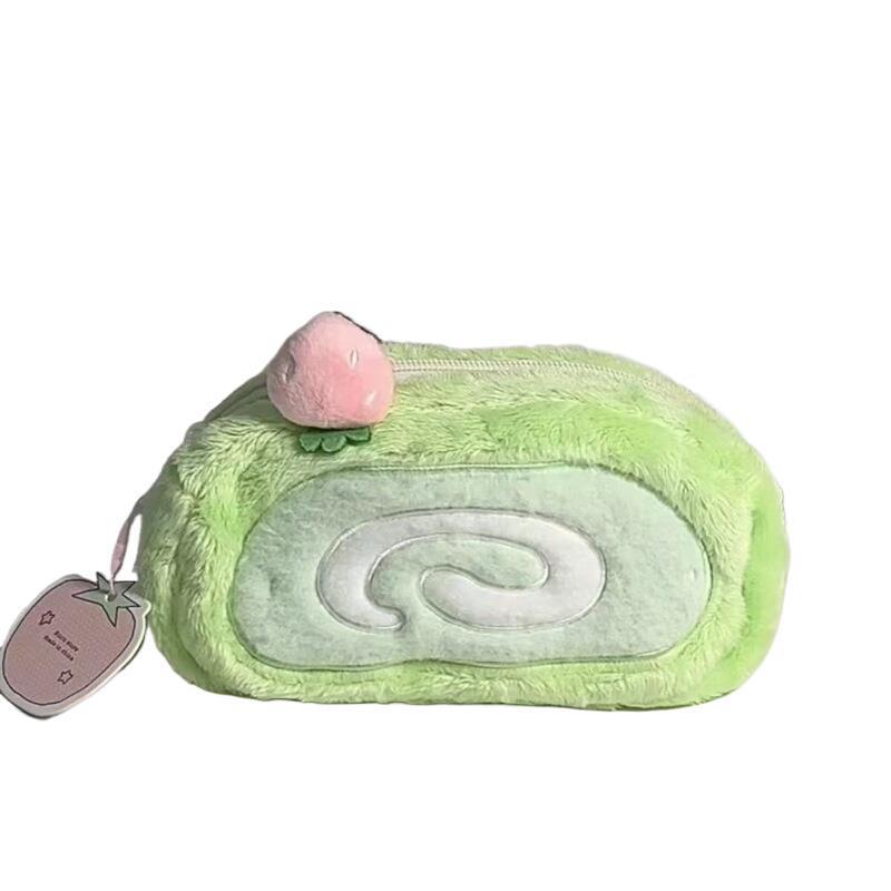 Cute Plush Cantaloupe Swiss Roll Pencil Case - Large Capacity Stationery Storage