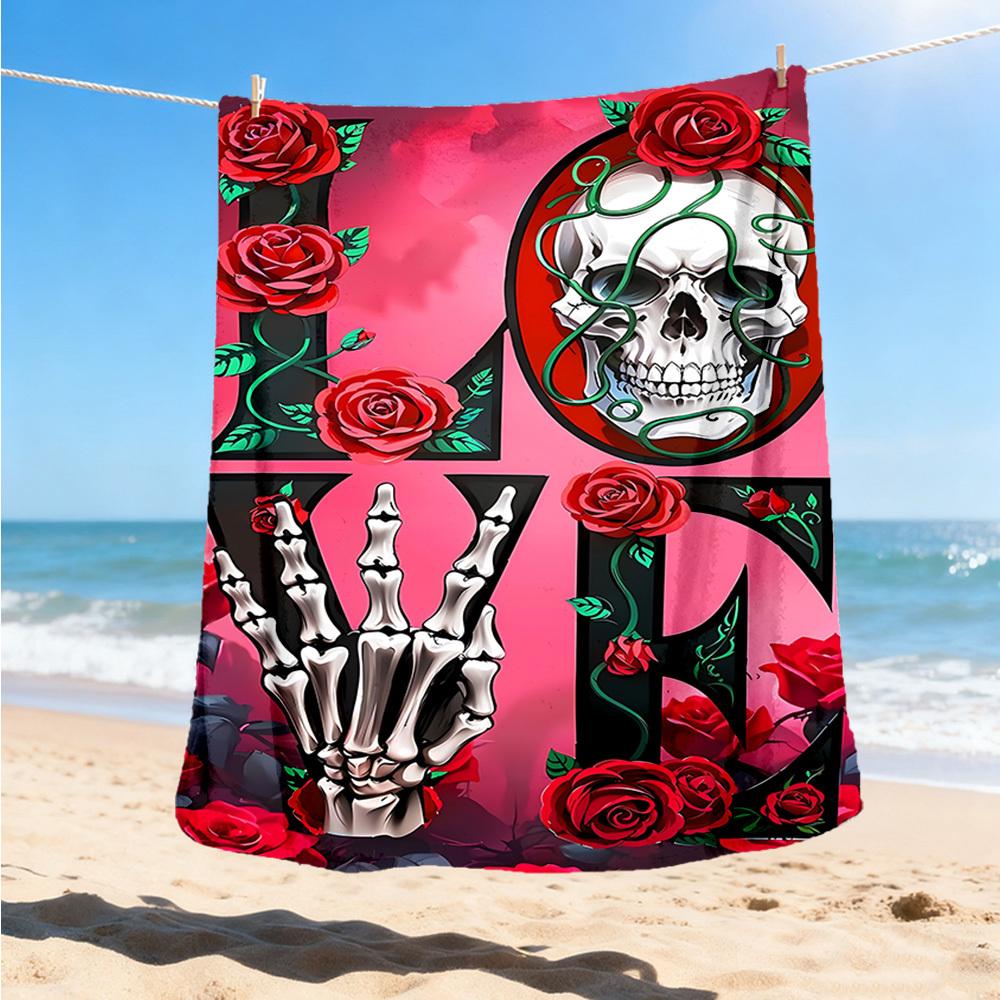 1pc Skull Roses Love Outdoor Blanket - Lightweight Flannel Throw For Travel, Camping, Gifts For Family Or Friends Yy251114268