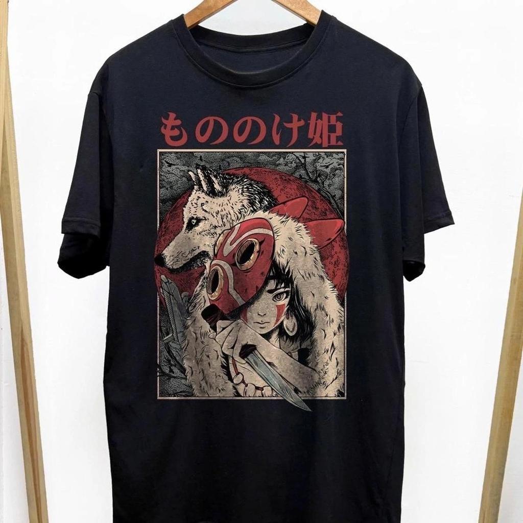 Unisex Sommer Vintage Prinzessin Mononoke T-Shirt Baumwolle Atmungsaktiv Tee Unisex Rundhals Streetwear Oversized Kurzarm