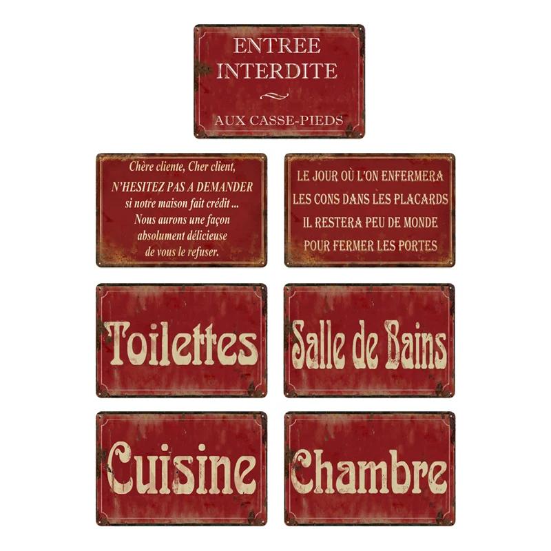 Place Plaque Metal Vintage Shabby French Text Sign Wall Tin Sign Decor For Toilet Cuisine Shop Crafts Decorative Plate Painting
