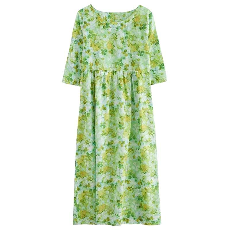 Lato Nowość Literacki Duży Rozmiar Luźny Cienki Okrągły Dekolt Rękaw Pięciominutowy Sukienki Damskie Odmładzające