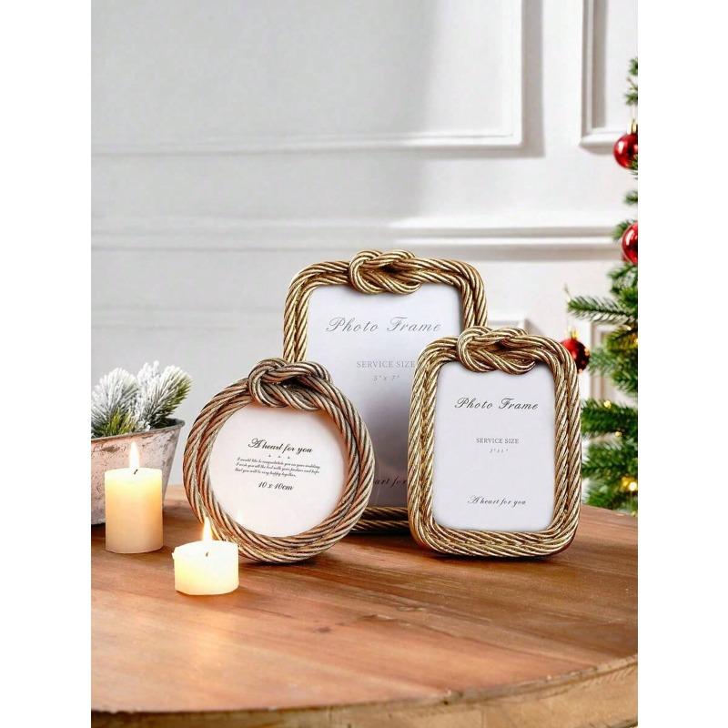 Creative Iron Wire Knot Decor Photo Frame, Resin Material Frame for Desktop Cozy Photo Display, Suitable for Home Photo Decoration