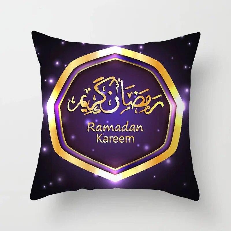 45cm*45cm Islamic Eid Mubarak Decoration Home Purple Pillowcase Ramadhan Decoration Sofa Muslim Mosque Decoration Cushion Cover