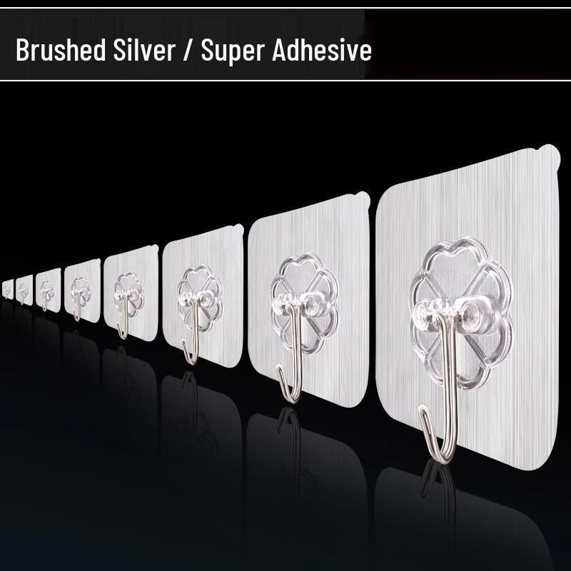 Strong Adhesive Stainless Steel Wall Hooks, No Drilling or Traces, Heavy-Duty for Bathroom & Kitchen.