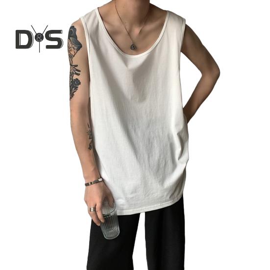 

Мужской жилет без рукавов с круглым вырезом, однотонный жилет свободного кроя, повседневный спортивный топ, уличная одежда, повседневная одежда XXL белый