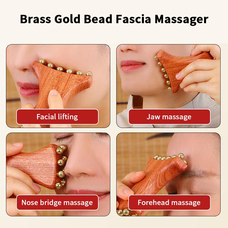 Brass Gold Bead Facial Fascia Lifting Tool Cheek Beauty Massage Gua Sha Lymphatic Drainage Massager Trigger Point Relaxation