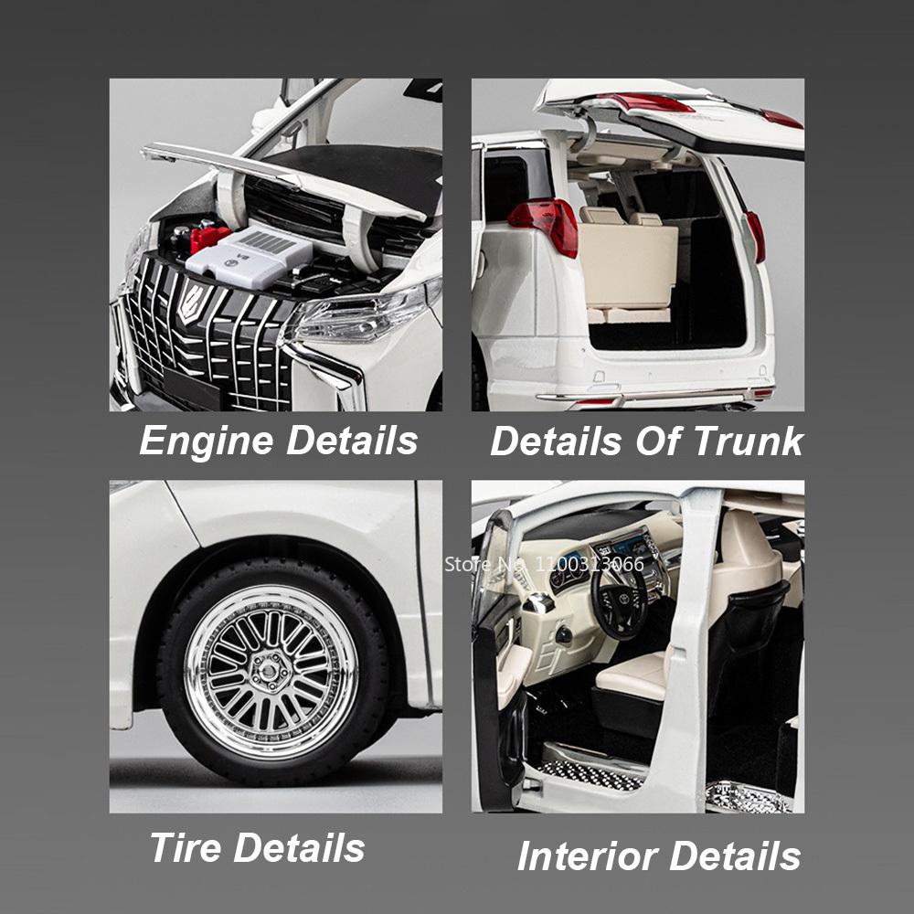 1:18 Metal Diecast Alphard Prado Cars Model Toys MPV Rubber Tires with Light Sound Vehicles Toy for Children Birthday Presents