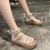 Fashion Sandals for women's summer 2025 new item rhinestone sponge cake thick sole with skirt Korean version Roman shoes