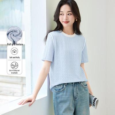 Handu Yishe Damen T-Shirt mit Puff-Gitterstruktur