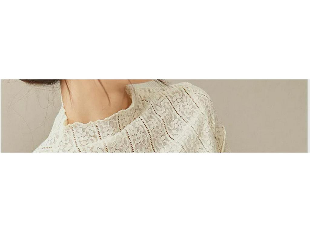 Women's White Lace Mesh Shirt - Slim Fit, Stylish French Top for Autumn/Winter 2024