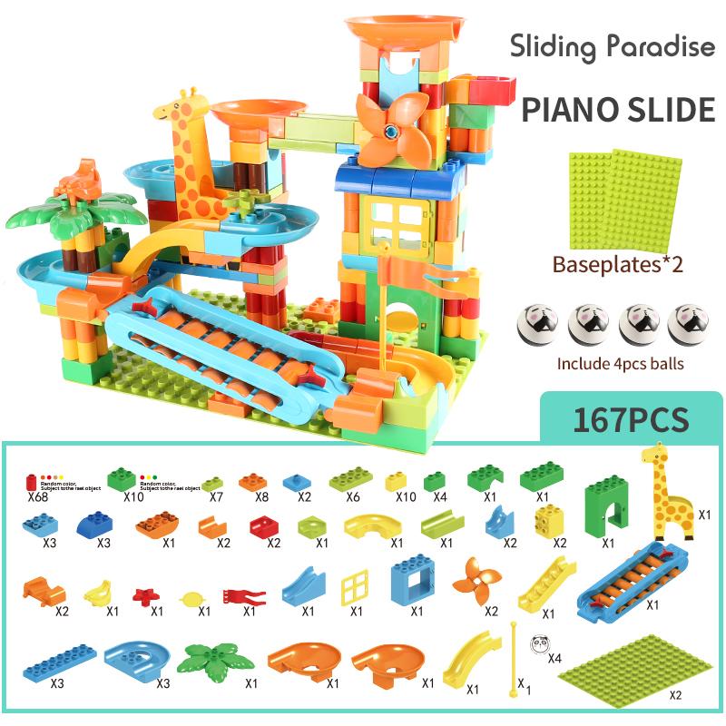 Nyeste Stor Størrelse Platespiller Klinkekulebane Byggeklosser Kreativt Piano DIY Klosser Plast Trakt Sklie DIY Montering Klosser