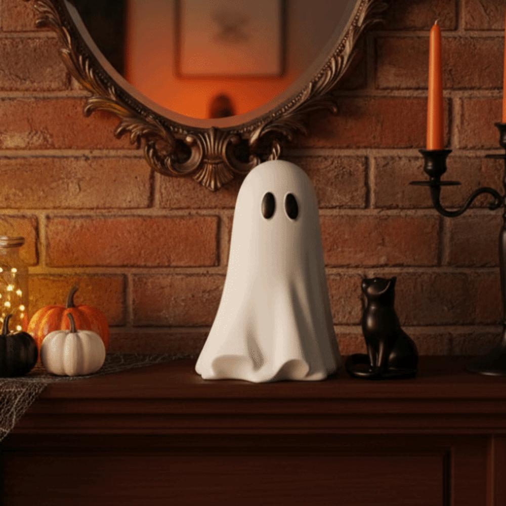 Cute Style Spooky Ghost Statue Smooth Surface Halloween Table Decor Ghost Cat Ornament Office Desk
