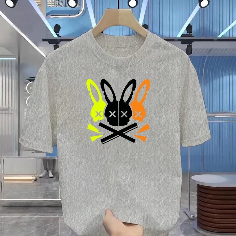 Men's 100% Cotton Summer Loose Fit Large Rabbit Skull Graphic Printed Slim Fit Casual Sports Round Neck Short Sleeved T-shirt