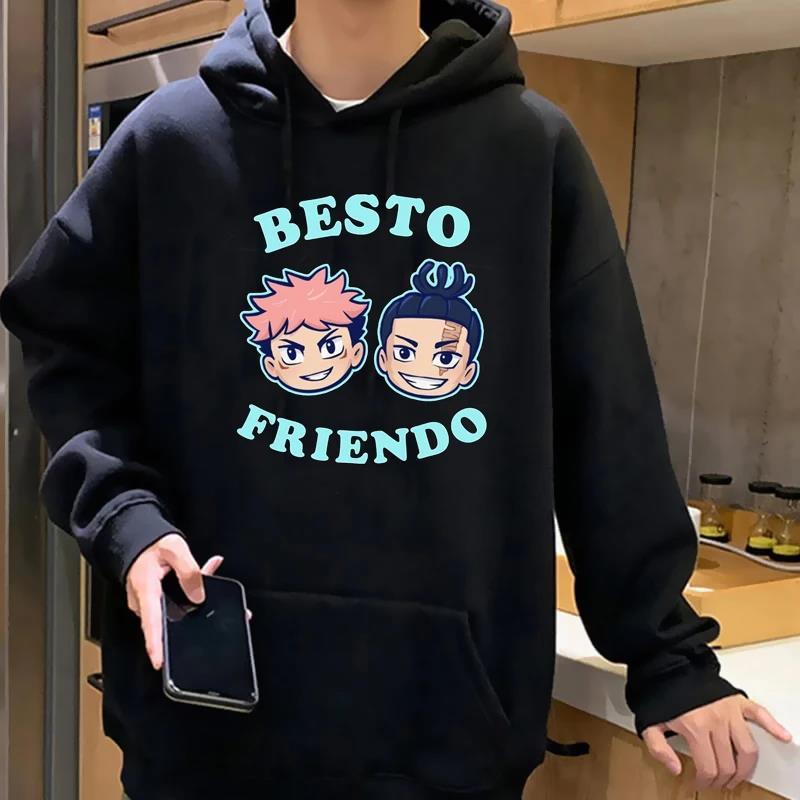 Japanese Anime Besto Friendo Print Clothes Kawaii Cartoon Hoodies Harajuku Leisure Unisex Hooded Sweatshirts Cotton Top