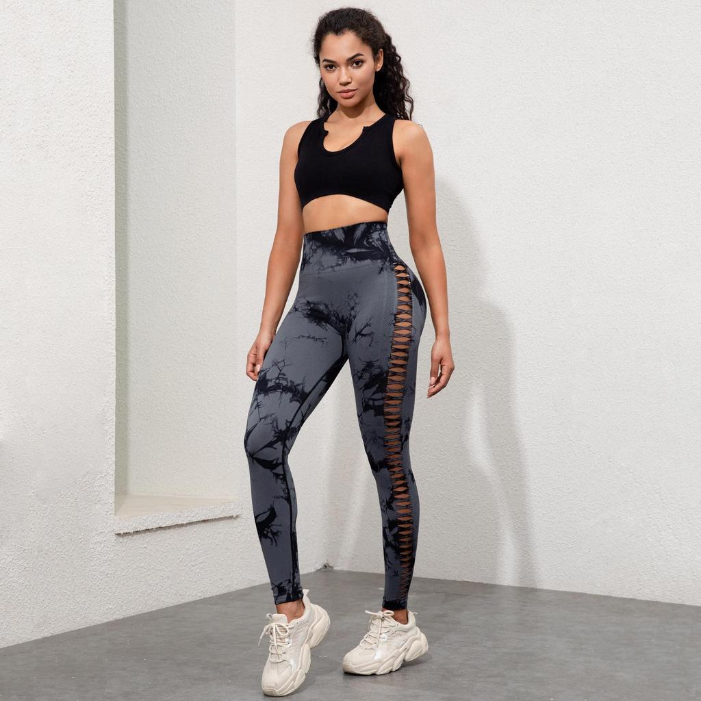 Evropsko-americké batikované vysoce elastické jógové kalhoty - Kontrola bříška, Prodyšné, Zvedání boků, Legíny slim fit