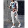 Men's Long-sleeved Set 3D Printed Lion Animal Pattern Fashion Casual Street Wear Crewneck Sweatshirt And Trousers Jogging Suit