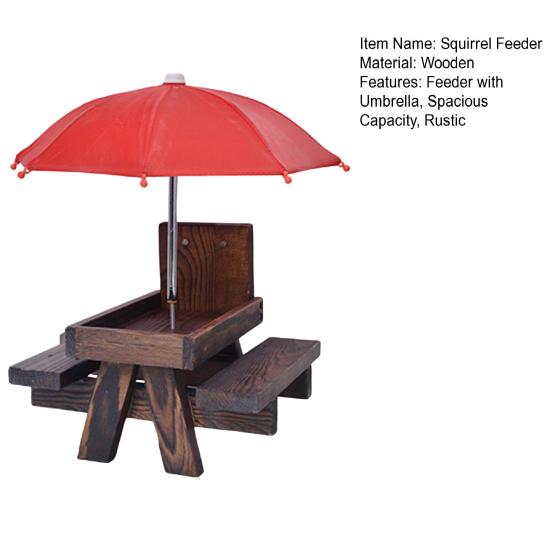 Squirrel Feeder with Umbrella Large Capacity Chipmunk Picnic Table Feeder Rustic Outdoor Squirrel Feeder for Corn Cob Nuts