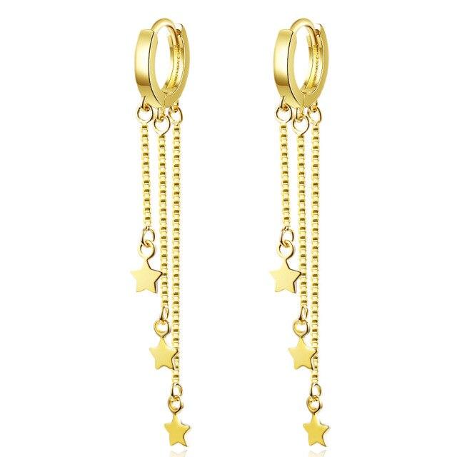 

Стерлингового серебра 925 пробы, цепочка с кисточками, звездная бусина, корейские длинные серьги-капли для женщин, свадебные эффектные ювелирные изделия Eh729 золотой