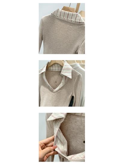 Camicia da Donna a Maglia con Collo Polo Spliced di Design, Look Elegante a Due Pezzi, Autunno/Inverno 2026.