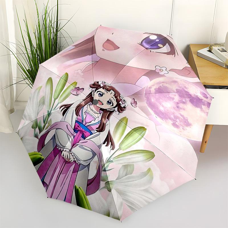 

1pc Outdoor Umbrella with Anime Girl and Flowers Design - Automatic Opening/Closing, Portable 3-Fold Design, 8-Bone Iron Frame, Perfect Gift for