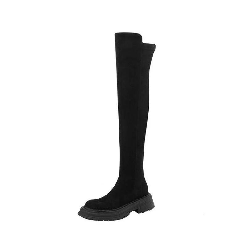 Autumn and Winter Suede Over-knee Boots Women's Comfortable Medium Heel Thick Sole Square Heel Round Head Women's Boots Korean Version Large Size Blac
