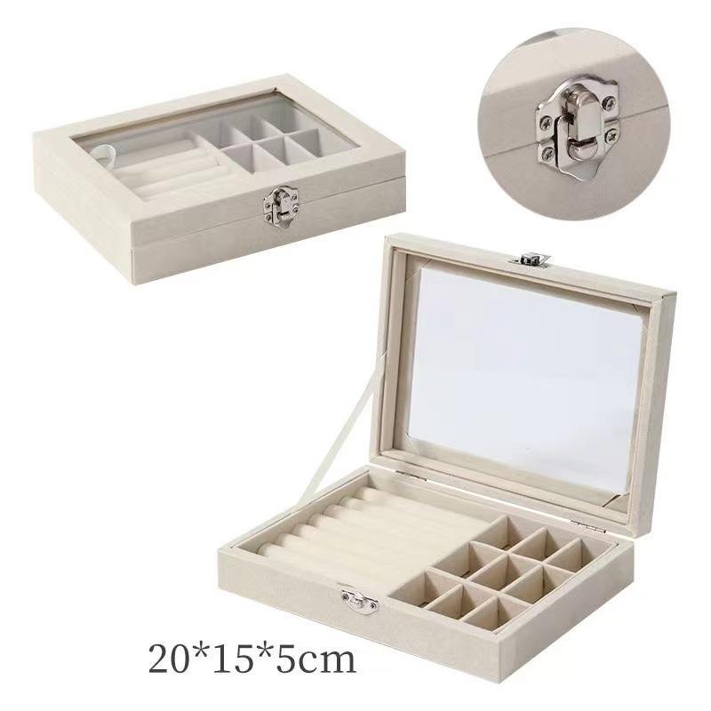 Velvet Divided Jewelry Storage Box with Clear Lid