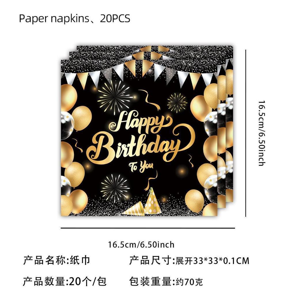 Black and Gold Birthday Party Theme: Disposable Happy Birthday Colorful Paper Plates, Cups, and Party Decorations