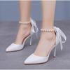 Wedding Heels Women Luxury Brand Design String Bead High Heels Sandals Ladies Sexy Elegant Pointed Toe White Pumps Plus Size 43