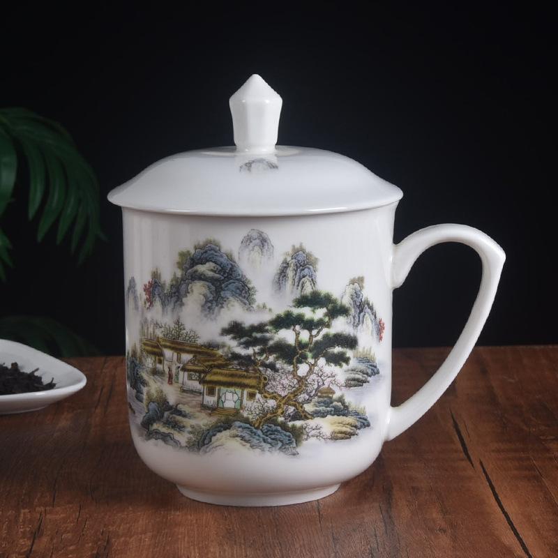 Ceramic Teacup 900ML Large-capacity Office Cup Conference Cup with Lid Gift Cup Set Household Water Cup